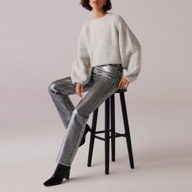 High-Rise Coated Straight Leg Jeans