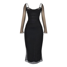 Katarina Mesh-Sleeve Fitted Dress