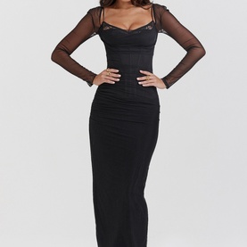 Katarina Mesh-Sleeve Fitted Dress