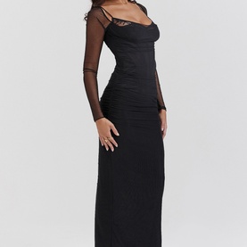 Katarina Mesh-Sleeve Fitted Dress