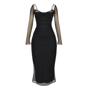 Katarina Mesh-Sleeve Fitted Dress