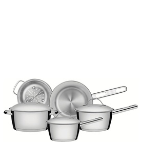 Tramontina Allegra Stainless Steel Five-Piece Cookware Set including saucepan, casseroles, frying pan and steamer with lids