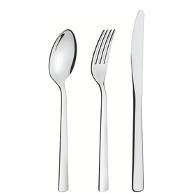 Tramontina 24-Piece Stainless Steel Cutlery Set with polished silver spoon, fork, and knife with sleek, smooth lines