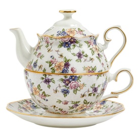 English Chintz Tea for One Teapot, Cup & Saucer Three-Piece Set