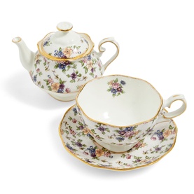 English Chintz Tea for One Teapot, Cup & Saucer Three-Piece Set