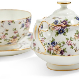 English Chintz Tea for One Teapot, Cup & Saucer Three-Piece Set