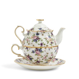 English Chintz Tea for One Teapot, Cup & Saucer Three-Piece Set