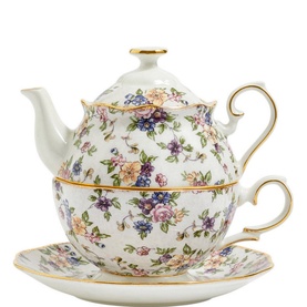 English Chintz Tea for One Teapot, Cup & Saucer Three-Piece Set