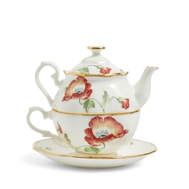 Poppy Tea for One Teapot, Cup & Saucer Three-Piece Set