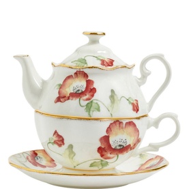 Poppy Tea for One Teapot, Cup & Saucer Three-Piece Set