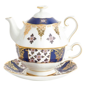 Regency Blue Tea for One Teapot, Cup & Saucer Three-Piece Set