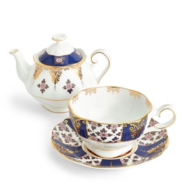 Regency Blue Tea for One Teapot, Cup & Saucer Three-Piece Set