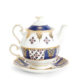 Regency Blue Tea for One Teapot, Cup & Saucer Three-Piece Set
