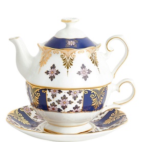 Regency Blue Tea for One Teapot, Cup & Saucer Three-Piece Set