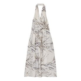 Carla Palm-Print Linen Dress