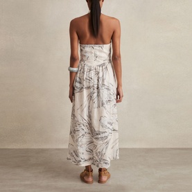 Carla Palm-Print Linen Dress