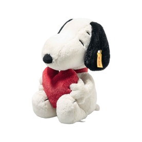 Steiff Bears Snoopy plush soft toy, white and black with red heart, seated pose, gold Steiff button tag visible