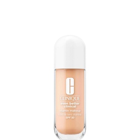 Clinique Even Better Clinical Vitamin Makeup SPF 50 foundation, 30ml bottle with white cap in a pale nude shade