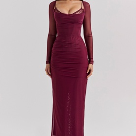 Katarina Mesh-Sleeve Fitted Dress