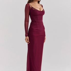 Katarina Mesh-Sleeve Fitted Dress