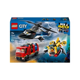 Lego City Great Vehicles Helicopter, Fire Engine & Submarine Remix set, 874 pieces, showing box art with helicopter, fire truck and submarine builds