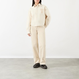 Appliqu&eacute; Logo Cropped Denim Shirt