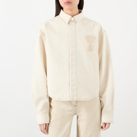 Appliqu&eacute; Logo Cropped Denim Shirt