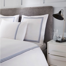 Triple Row Cord Square Pillowcase Pair Blues on White