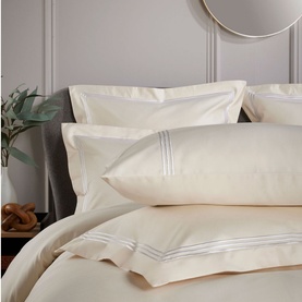 Triple Row Cord 800 Thread Count Standard Pillowcase Pair White on Ivory
