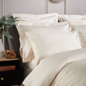 Triple Row Cord 800 Thread Count Standard Pillowcase Pair White on Ivory