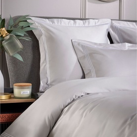 Triple Row Cord 800 Thread Count Pillowcase Square White on Grey