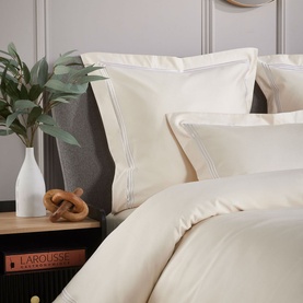 Triple Row Cord 800 Thread Count Pillowcase Square White on Ivory