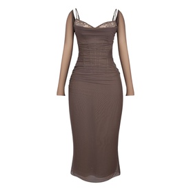 Katarina Mesh-Sleeve Fitted Dress
