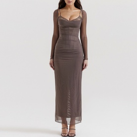 Katarina Mesh-Sleeve Fitted Dress