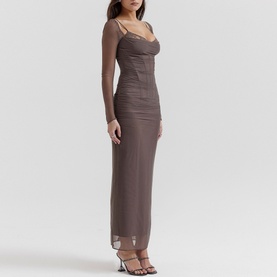 Katarina Mesh-Sleeve Fitted Dress