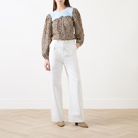 Embroidery Panelled Leopard Blouse
