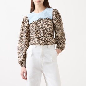 Embroidery Panelled Leopard Blouse