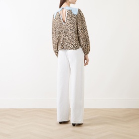 Embroidery Panelled Leopard Blouse