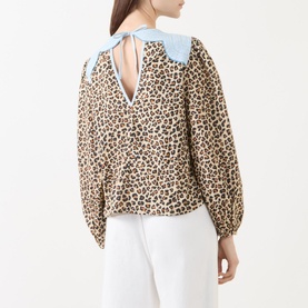 Embroidery Panelled Leopard Blouse