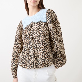 Embroidery Panelled Leopard Blouse