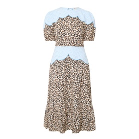 Embroidery Panelled Leopard Dress