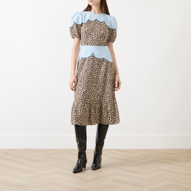 Embroidery Panelled Leopard Dress