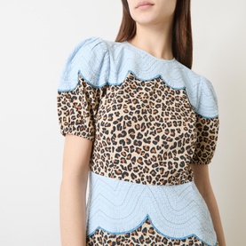 Embroidery Panelled Leopard Dress
