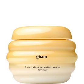 Gisou Honey Gloss Ceramide Therapy Hair Mask 75ml in cream yellow ribbed jar with matching lid
