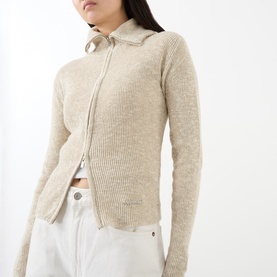 Ribbed Zip-Through Cardigan