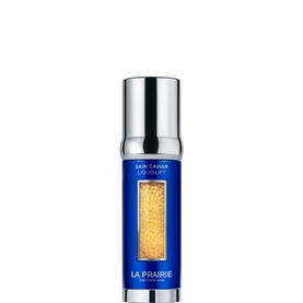 La Prairie Skin Caviar Liquid Lift serum, 50ml, in cobalt blue bottle with silver cap and gold caviar bead window