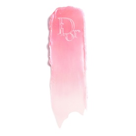Dior Addict Lip Glow Lip Balm in 001 Pink, shown as a sheer pink colour swatch with embossed Dior logo