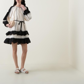 Emphasis Belted Tiered Dress