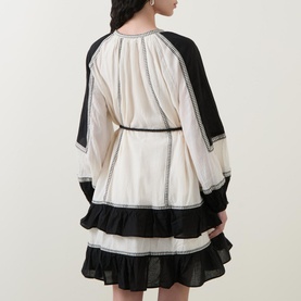 Emphasis Belted Tiered Dress