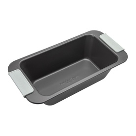Laura Ashley Loaf Pan Tin 900g in charcoal carbon steel with non-stick interior and light grey silicone side handles